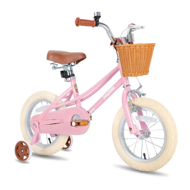 Gyermekkerékpár kosárral Joystar Retro 14", 92-120 cm, kiegészítő segédkerekek , csengő, szilárd acélváz, mintázott felfújható kerekek, puha ülés - sárga