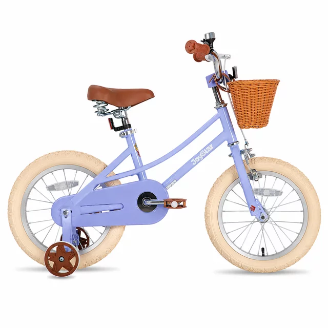 Gyermekkerékpár kosárral Joystar Retro 16", 104-135 cm, puha ülés, felfújható kerekek, kiegészítő segédkerekek, szilárd acélváz, hátsó kontrafék - lila - lila
