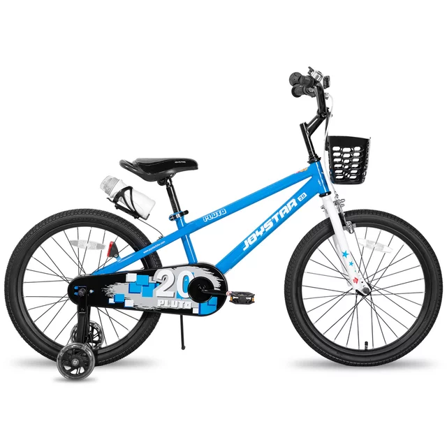 Gyerekbicikli Joystar Pluto 20", 115-145 cm, világító segédkerekek, strapabíró acélváz, biztonságos fékek, állítható nyeregmagasság, palacktartó - rózsaszín - kék