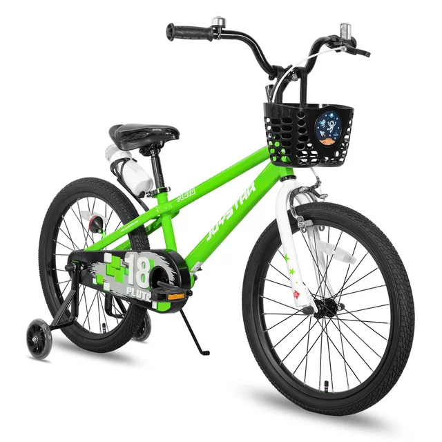 Gyermekkerékpár Joystar Pluto 18", 115-145 cm, 5-9 éves korosztály, strapabíró acélváz, segédkerekek, teljesen zárt láncvédő, állítható nyereg