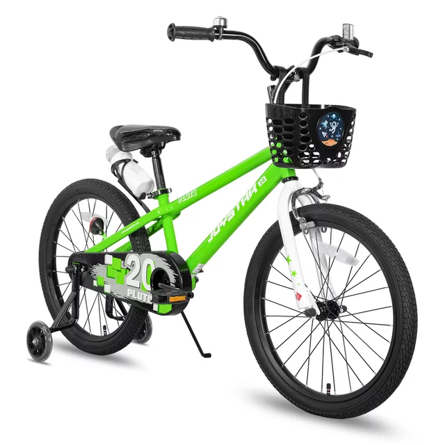 Gyerekbicikli Joystar Pluto 20", 115-145 cm, világító segédkerekek, strapabíró acélváz, biztonságos fékek, állítható nyeregmagasság, palacktartó - rózsaszín