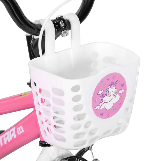 Gyermekkerékpár Joystar Pluto 12", 82-105 cm, könnyen kezelhető fékek, strapabíró acélváz, zárt láncvédő, állítható nyeregmagasság - lila