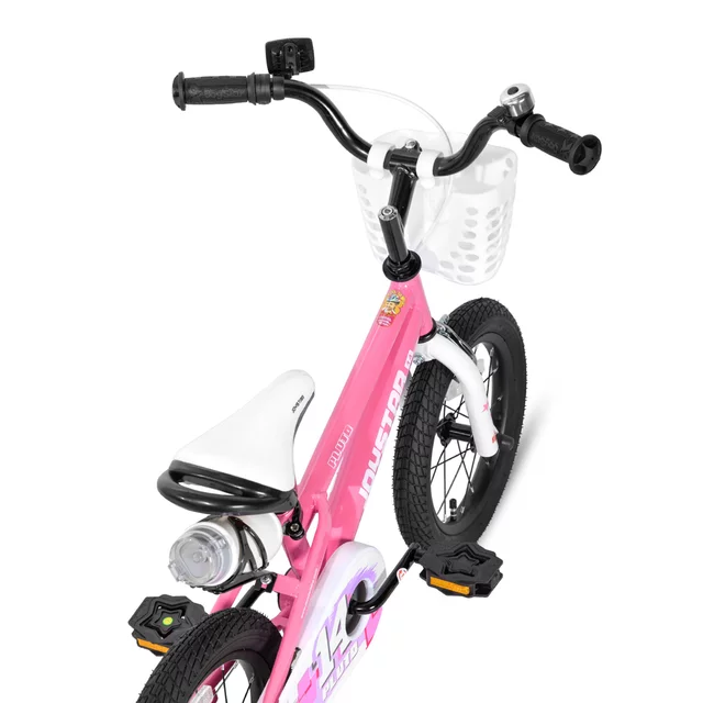 Gyermekkerékpár Joystar Pluto 12", 82-105 cm, könnyen kezelhető fékek, strapabíró acélváz, zárt láncvédő, állítható nyeregmagasság - lila