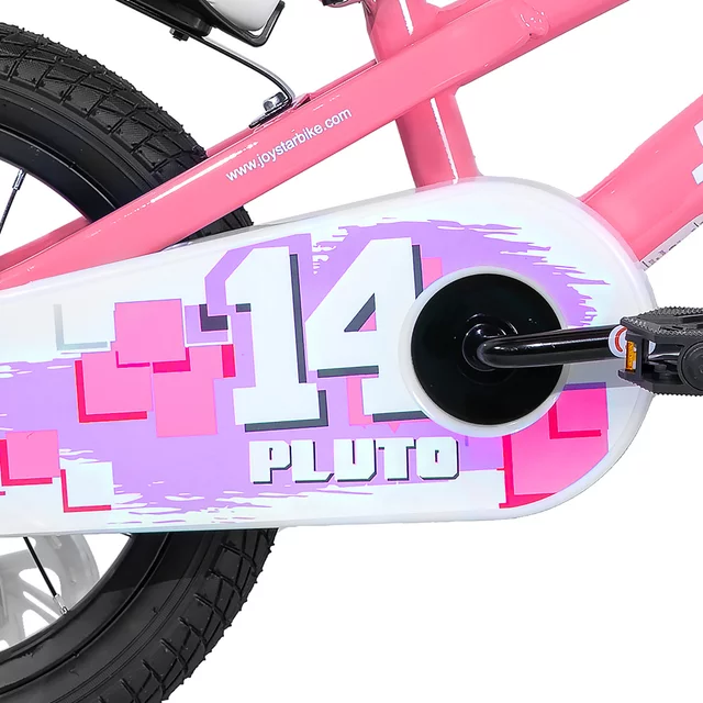Gyermekkerékpár Joystar Pluto 12", 82-105 cm, könnyen kezelhető fékek, strapabíró acélváz, zárt láncvédő, állítható nyeregmagasság - lila