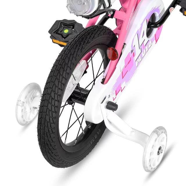 Gyermekkerékpár Joystar Pluto 12", 82-105 cm, könnyen kezelhető fékek, strapabíró acélváz, zárt láncvédő, állítható nyeregmagasság - lila