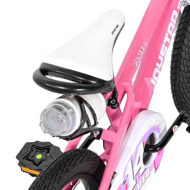 Gyermekkerékpár Joystar Pluto 12", 82-105 cm, könnyen kezelhető fékek, strapabíró acélváz, zárt láncvédő, állítható nyeregmagasság - lila