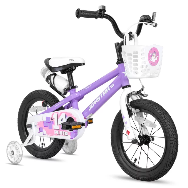 Gyermekkerékpár Joystar Pluto 12", 82-105 cm, könnyen kezelhető fékek, strapabíró acélváz, zárt láncvédő, állítható nyeregmagasság - lila - lila