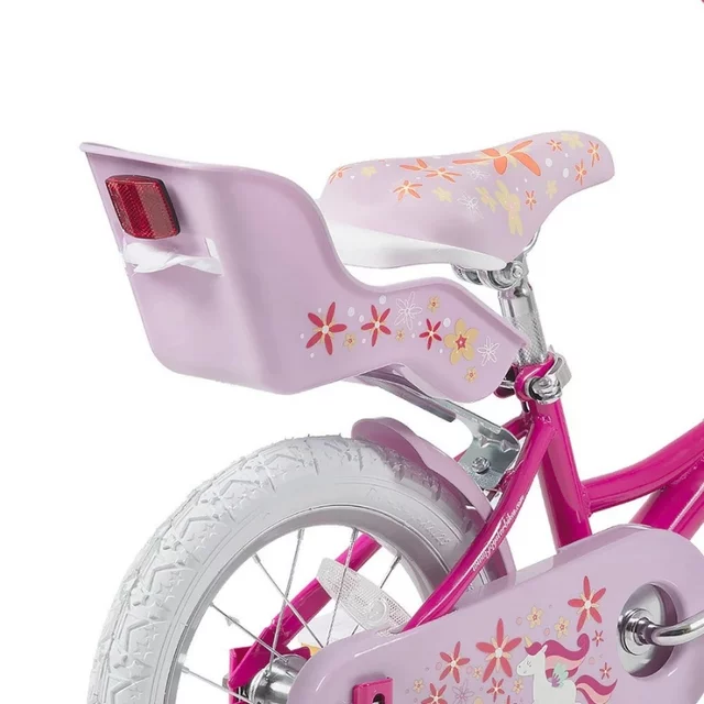 Gyermekkerékpár Joystar Unicorn 12", 82-105 cm, praktikus kosár, babaülés, segédkerekek, szilárd acélváz, erős villa, állítható kormány és nyereg - lila