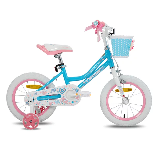 Gyermekkerékpár kosárral és segédkerekekkel Joystar Angel 14", 91-119 cm, stílusos kosár, strapabíró váz, hátsó kontrafék, leszerelhető segédkerekek - kék - kék
