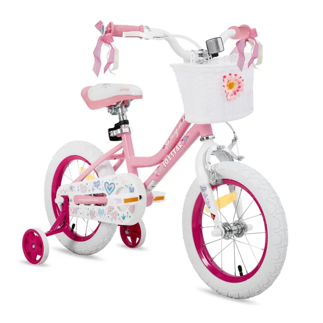 Gyermekkerékpár kosárral és segédkerekekkel Joystar Angel 14", 91-119 cm, stílusos kosár, strapabíró váz, hátsó kontrafék, leszerelhető segédkerekek - kék