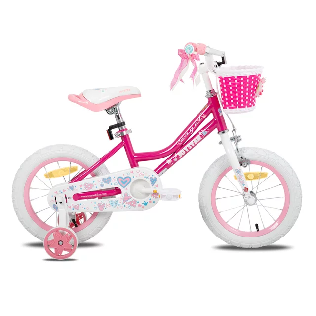 Gyermekkerékpár kosárral és segédkerekekkel Joystar Angel 14", 91-119 cm, stílusos kosár, strapabíró váz, hátsó kontrafék, leszerelhető segédkerekek - kék - rózsaszín