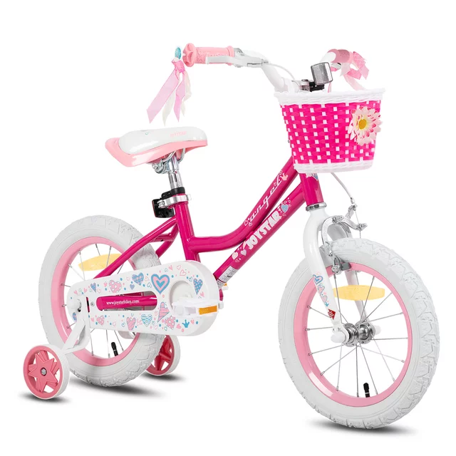 Gyermekkerékpár kosárral és segédkerekekkel Joystar Angel 14", 91-119 cm, stílusos kosár, strapabíró váz, hátsó kontrafék, leszerelhető segédkerekek - kék