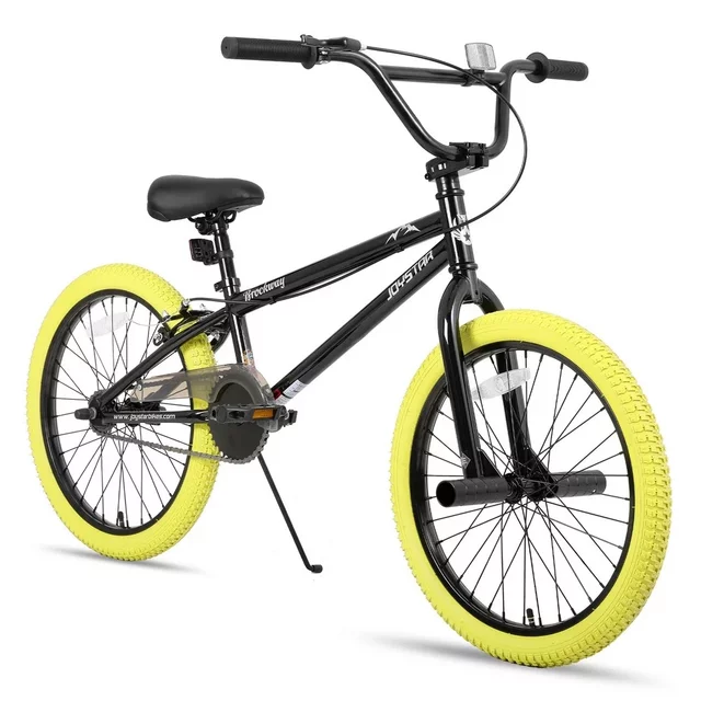 BMX kerékpár Joystar Brockway 20", széles gumiabroncsok, ergonomikus nyereg, BMX kormány, 20 x 2,125"-es gumiabroncsok - kék-fekete - sárga-fekete