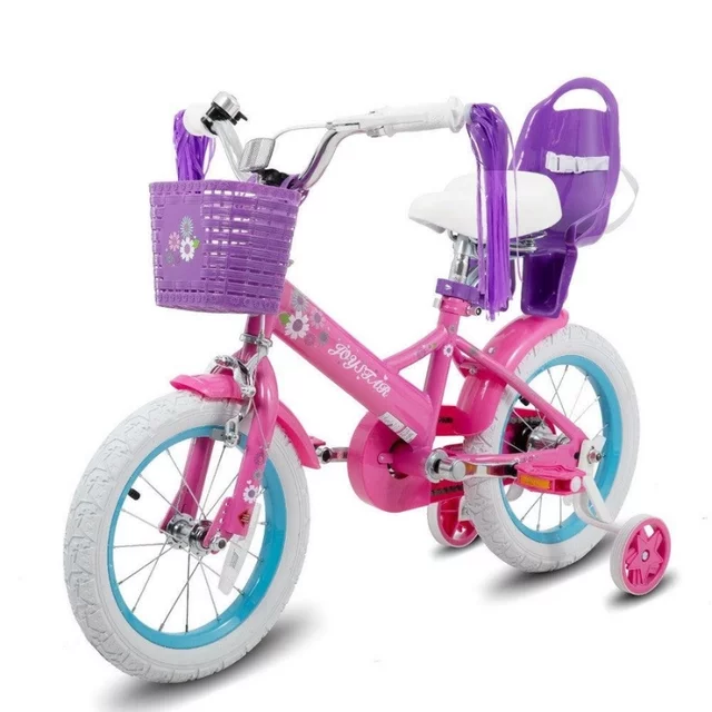 Gyermekkerékpár Joystar Little Daisy 12", 82-105 cm, állítható nyereg és kormány, kormánykosár, babaülés, csengő, felfújható gumiabroncsok, kontrafék - világos rózsaszín