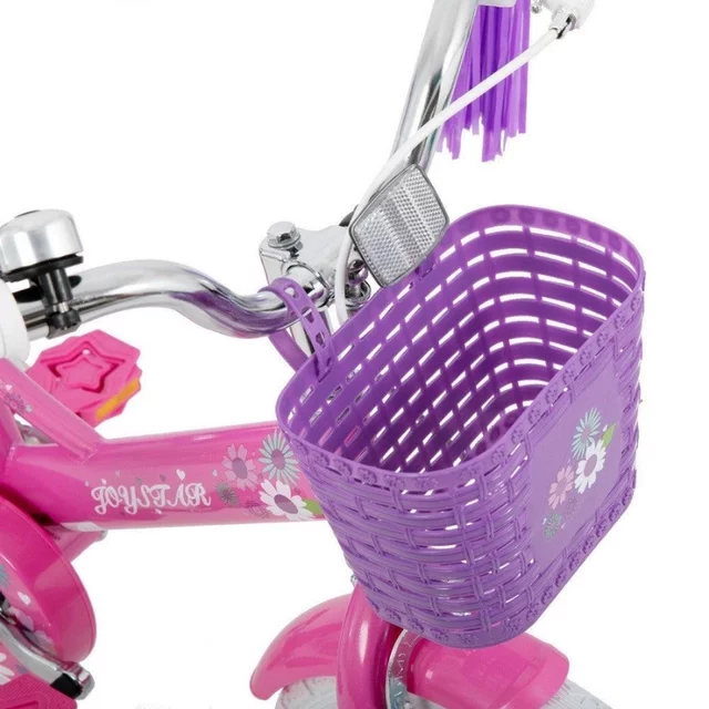 Gyermekkerékpár Joystar Little Daisy 12", 82-105 cm, állítható nyereg és kormány, kormánykosár, babaülés, csengő, felfújható gumiabroncsok, kontrafék - világos rózsaszín