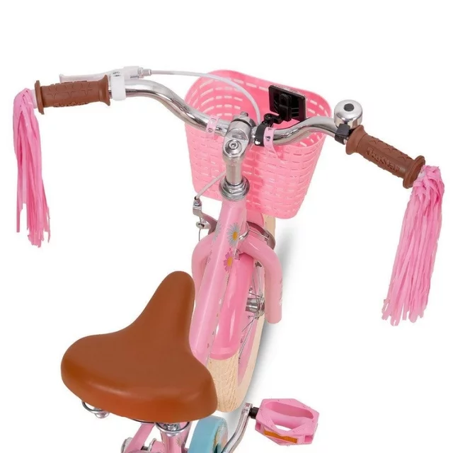 Gyermekkerékpár Joystar Little Daisy 16", 105-135 cm, állítható nyereg és kormány, kormánykosár, babaülés, csengő, felfújható gumiabroncsok, kontrafék - rózsaszín