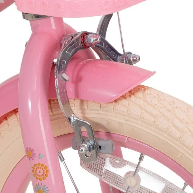 Gyermekkerékpár Joystar Little Daisy 16", 105-135 cm, állítható nyereg és kormány, kormánykosár, babaülés, csengő, felfújható gumiabroncsok, kontrafék - rózsaszín