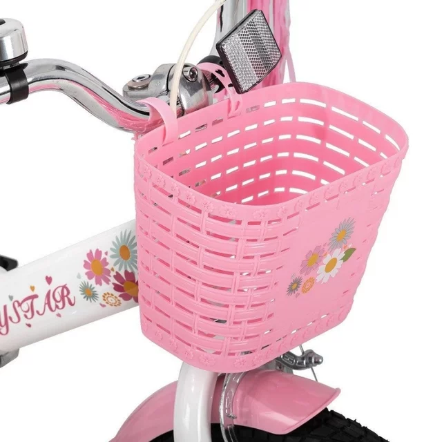 Gyermekkerékpár Joystar Little Daisy 12", 82-105 cm, állítható nyereg és kormány, kormánykosár, babaülés, csengő, felfújható gumiabroncsok, kontrafék - világos rózsaszín
