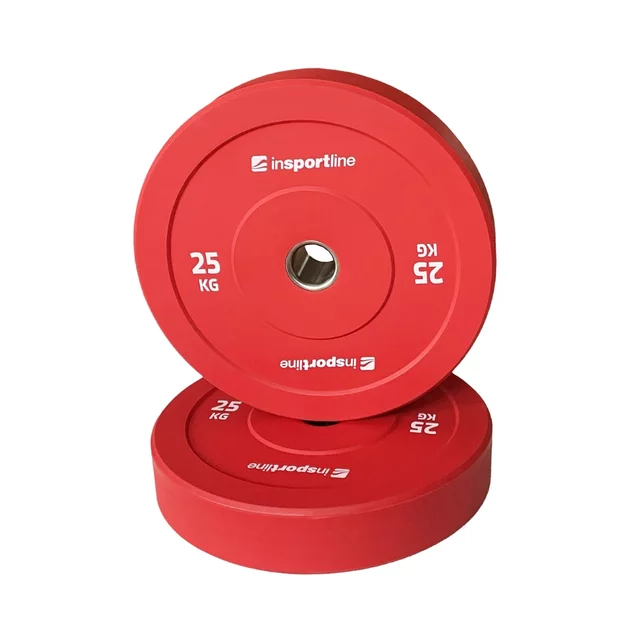 Gumírozott súlytárcsa inSPORTline Bumper Plate Go 25 kg 50 mm, minőségi kivitelezés, vonzó színkialakítás, kopásálló, tartós ütköző gumi