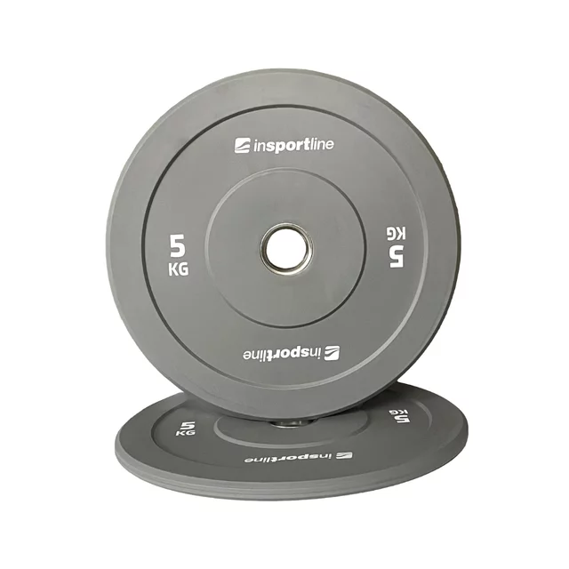 Gumírozott súlytárcsa inSPORTline Bumper Plate Go 5 kg 50 mm, minőségi kivitelezés, vonzó színkialakítás, kopásálló, tartós ütköző gumi