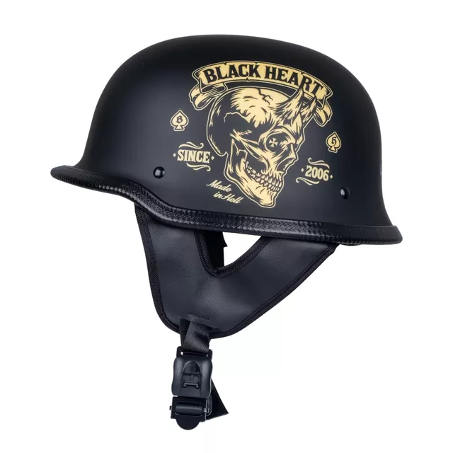 Motoros sisak W-TEC Black Heart Feldberg, retro megjelenés, kivehető és mosható belső tér, gyorsrögzítés, állítható Y-pánt - fekete