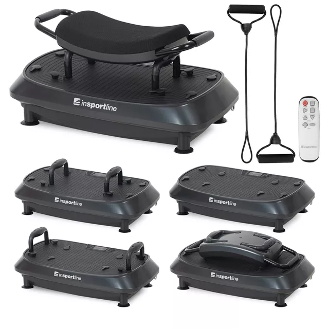 Vibrációs platform inSPORTline Duonique, 30 sebesség, 6 program, enyhén ívelt felület, csúszásmentes edzésfelület, LED kijelző és távirányító