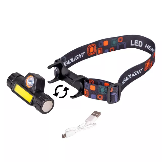 LED fejlámpa inSPORTline Lumeria, rugalmas pánt, kompakt, MicroUSB, 300 lumen