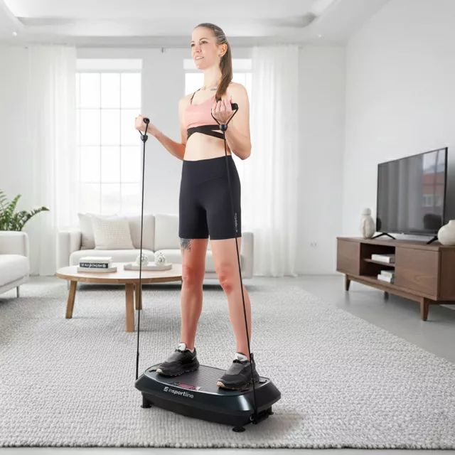Vibrációs platform inSPORTline Duonique, 30 sebesség, 6 program, enyhén ívelt felület, csúszásmentes edzésfelület, LED kijelző és távirányító