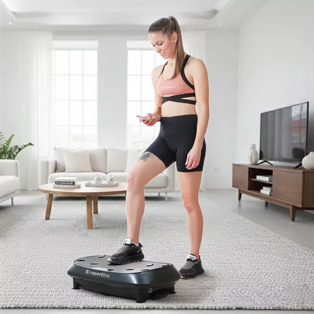 Vibrációs platform inSPORTline Duonique, 30 sebesség, 6 program, enyhén ívelt felület, csúszásmentes edzésfelület, LED kijelző és távirányító