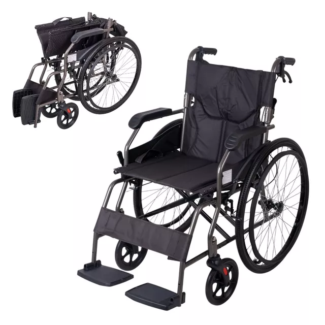 Mechanikus összecsukható kerekesszék inSPORTline Jakesully, könnyű kezelhetőség, csuklós lábtartó, hajtókarika, párnázott ülés és háttámla