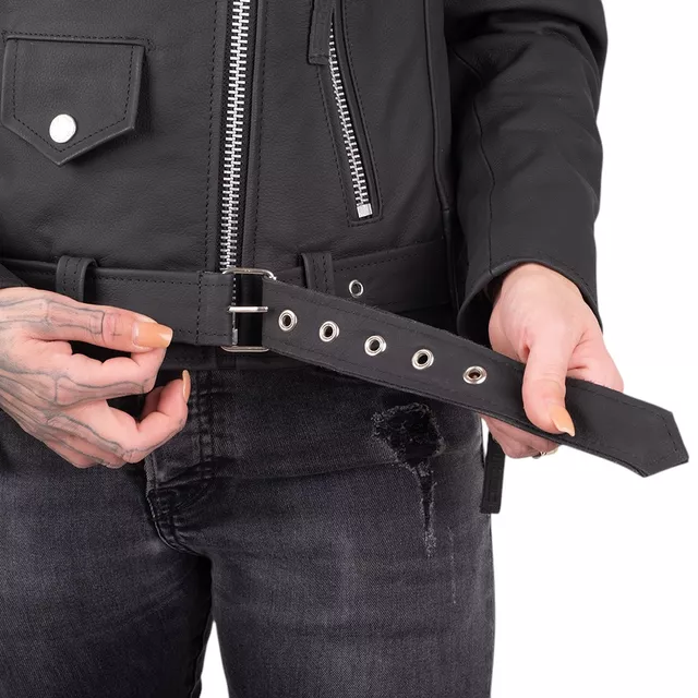 Női bőr motoros kabát W-TEC Brinea - matt fekete