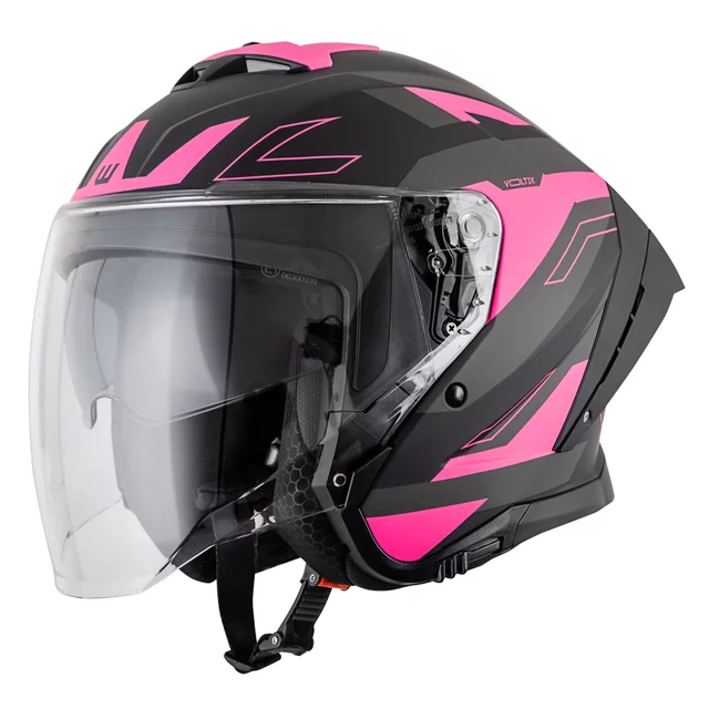 Motoros sisak W-TEC Voltik Shockrose, aerodinamikusan kialakított héj, zárható szellőzőrendszer, Pinlock® 70 előkészítés, mikrometrikus csat zárással - rózsaszín - rózsaszín
