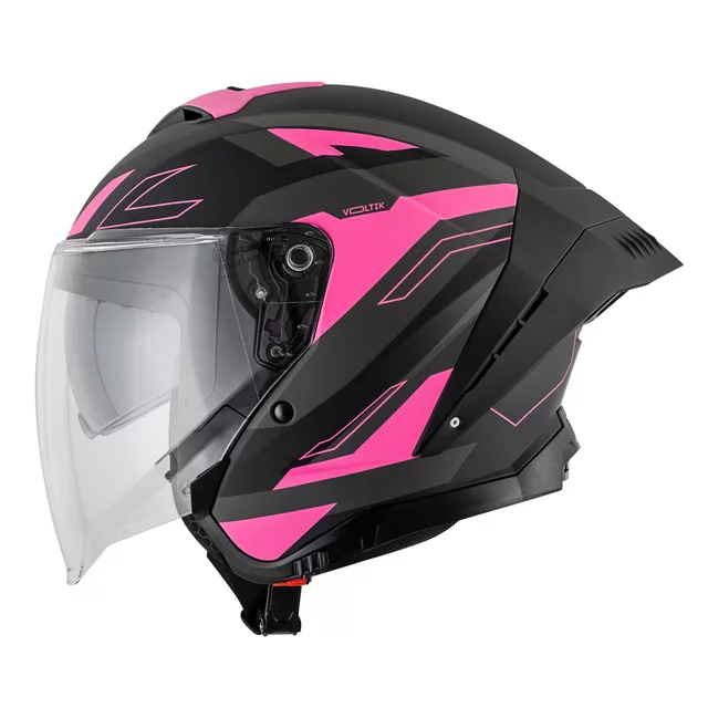 Motoros sisak W-TEC Voltik Shockrose, aerodinamikusan kialakított héj, zárható szellőzőrendszer, Pinlock® 70 előkészítés, mikrometrikus csat zárással - rózsaszín