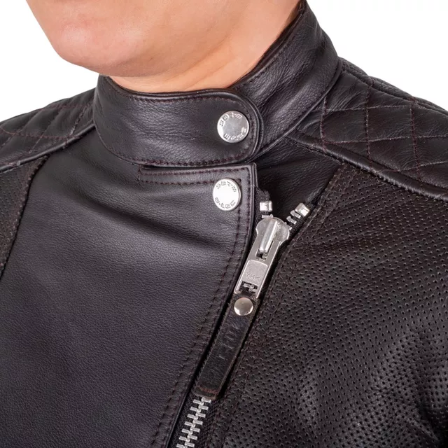 Női bőr motoros kabát W-TEC Mantura - sötét barna