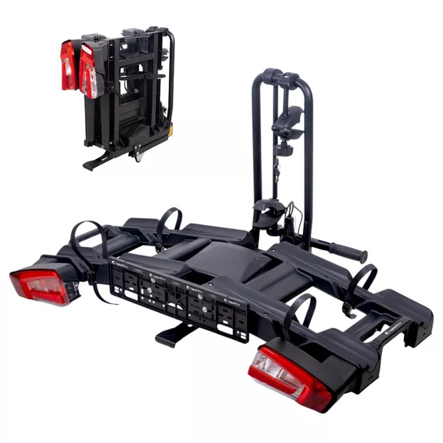 Vonóhorogra szerelhető kerékpártartó inSPORTline Trekan 2 Elektro - két kerékpárhoz, görgős szerkezet, billenthető mechanizmus