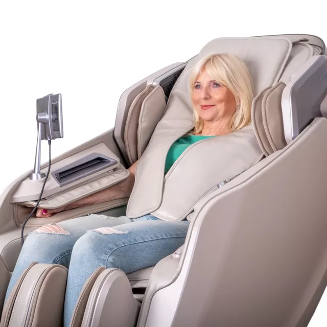 Masszázsfotel inSPORTline Balsadena, LCD vezérlőkijelző, beépített hangszórók,  LED-világítás, 20 előre beállított program, műbőr - kávé