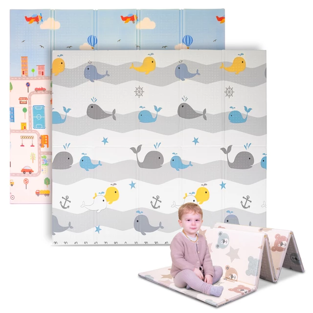 Összecsukható baba matrac inSPORTline Michlino 150x180x1,2 cm - Aranyos bálnák - Aranyos bálnák