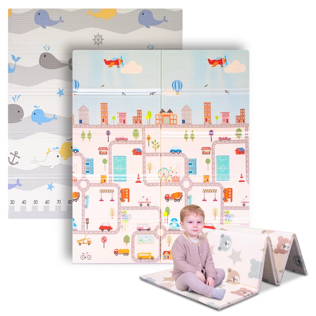 Összehajtható gyerek szőnyeg inSPORTline Michlino 180x160x1,2 cm - Aranyos mackók - Aranyos bálnák