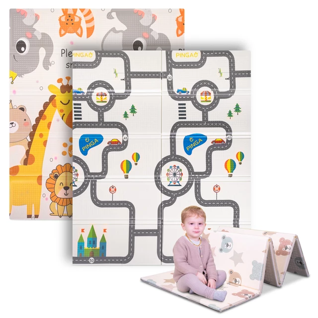 Összehajtható gyerek szőnyeg inSPORTline Michlino 180x160x1,2 cm - Aranyos mackók - Királyi szafari