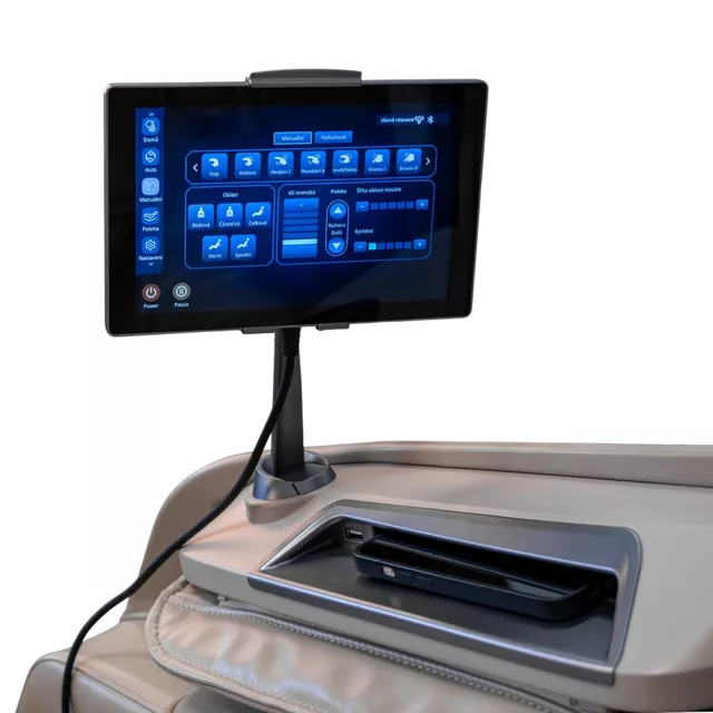 Masszázsfotel inSPORTline Balsadena, LCD vezérlőkijelző, beépített hangszórók,  LED-világítás, 20 előre beállított program, műbőr - kávé