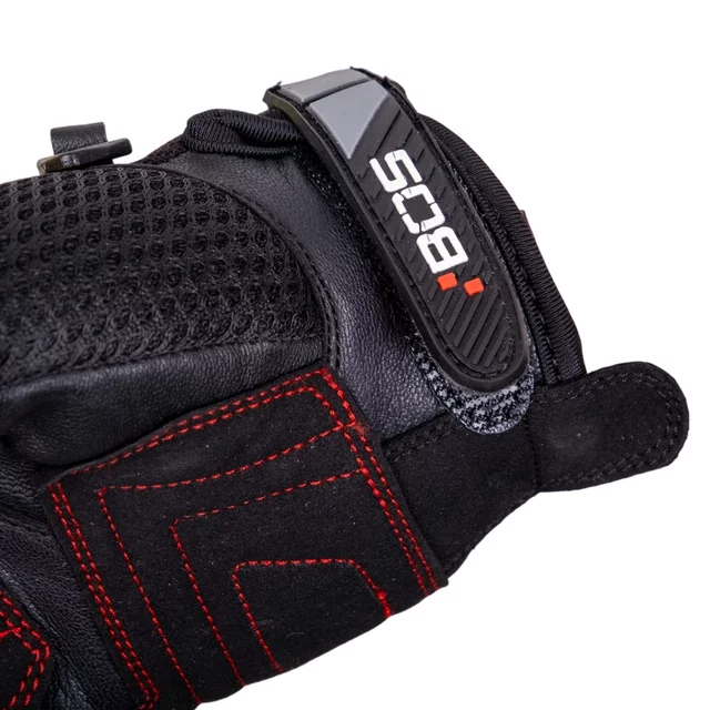 Motoros kesztyű BOS Oxford, kettős varratok, fényvisszaverő elemek, érintőképernyős eszközök kezelésének lehetősége, 1. szintű védőruházat-tanúsítás - fekete