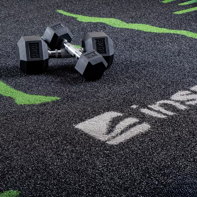 Fitness szőnyeg inSPORTline Crospet 10x2 m, zöld jelölések, csúszásmentes alsó rész, numerikus skála