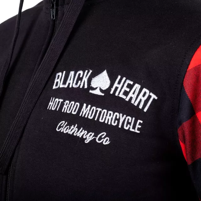 Női motoros kapucnis pulóver W-TEC Black Heart Ramforge, húzózsinóros kapucni, elasztikus kötött szegély, előkészítés hát-, váll- és könyökvédőhöz - piros-fekete