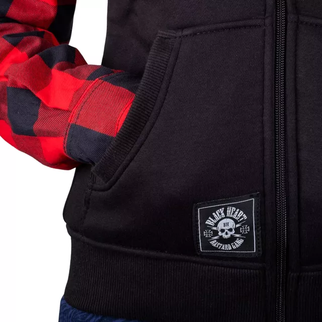 Női motoros kapucnis pulóver W-TEC Black Heart Ramforge, húzózsinóros kapucni, elasztikus kötött szegély, előkészítés hát-, váll- és könyökvédőhöz - piros-fekete