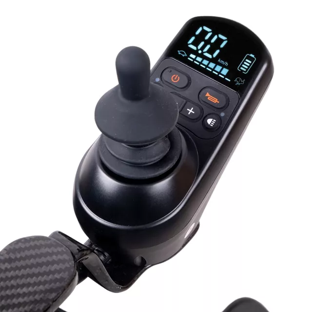 Elektromos karbon kerekesszék inSPORTline Feally, joystick vezérlés, elektromágneses fékek, biztonsági öv, 20–25 km hatótáv