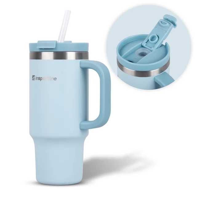 Termosz inSPORTline Natticino 470 ml, kettős zárórendszerrel ellátott csavaros kupak, duplafalú rozsdamentes acélszerkezet, keskeny alsó rész - kávé - kék