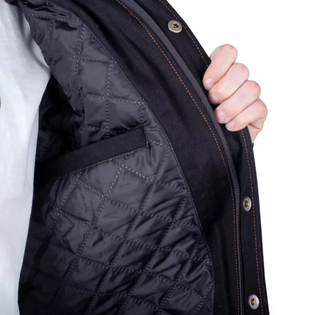 Motoros kabát W-TEC Black Heart Reeftor, cipzáras kapucni húzózsinórral, meghosszabbított hosszúság, steppelt belső bélés, hosszú ujjak - fekete