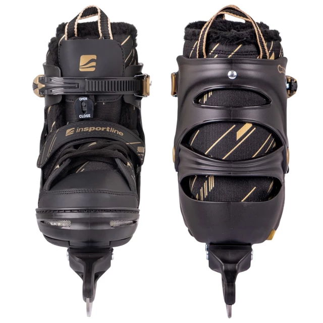 Jégkorcsolya inSPORTline Golnes, 5 méretben állitható, 100kg teherbirás, unisex, belső szőrmebélés, ComfortFit , gyorscsati - fekete