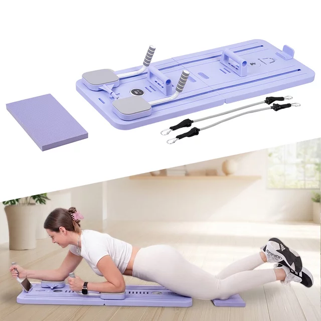 Pilates reformer inSPORTline Trancer Basic, csúszásmentes, összecsukható kialakítás, kivehető kijelző, állvány telefon számára - fekete - lila
