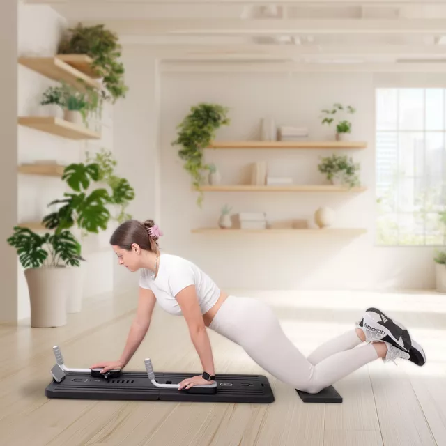 Pilates reformer inSPORTline Trancer Basic, csúszásmentes, összecsukható kialakítás, kivehető kijelző, állvány telefon számára